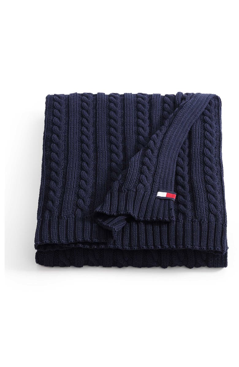 Tommy Hilfiger Cable Knit Throw, Main, color, Navy Blue
