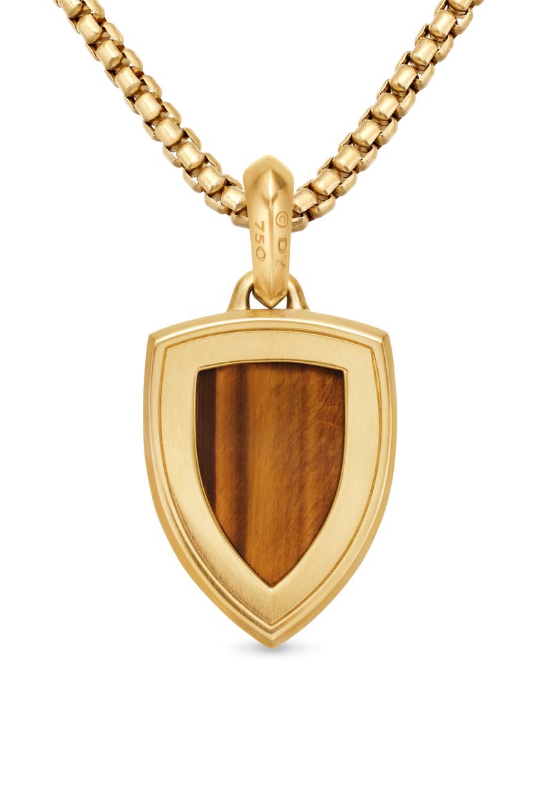 Men's Shield Amulet with Diamonds, Alternate, color, 18K YELLOW GOLD/ TIGERS EYE