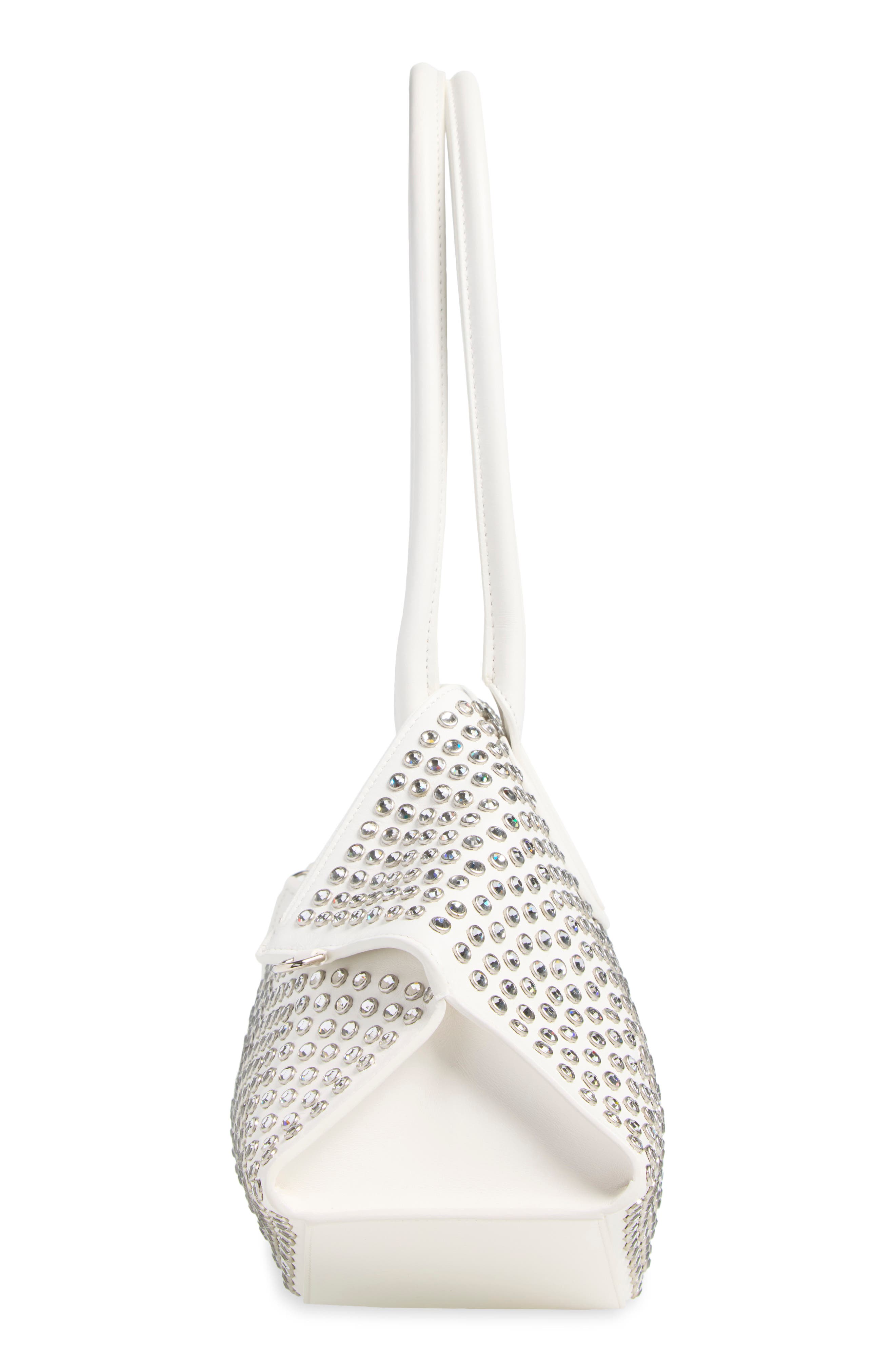 Manta Crystal Studded Leather Shoulder Bag, Alternate, color, WHITE/ SILVER