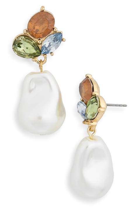 Sparkle & Faux Pearl Drop Earrings