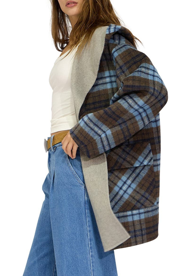 Coastal Edit Hooded Wool Blend Coat, Alternate, color, CHECK