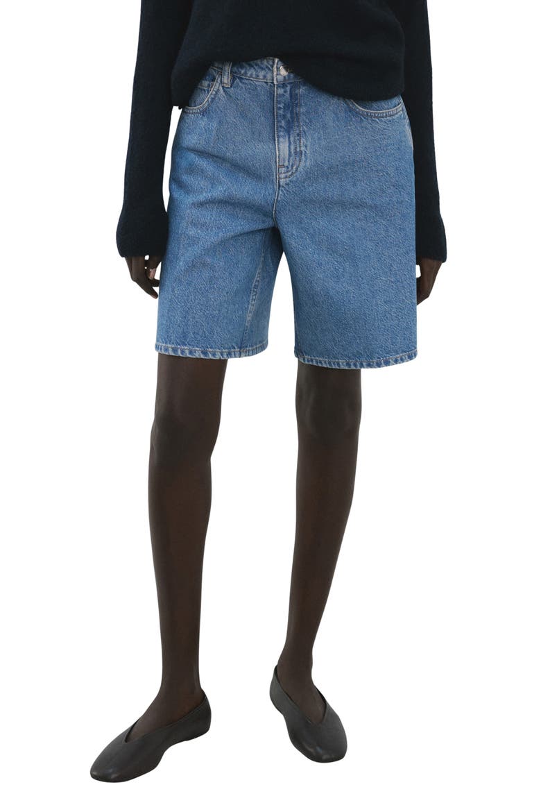 High Waist Mid Thigh Denim Shorts, Main, color, MEDIUM BLUE