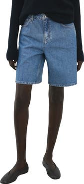 MANGO High Waist Mid Thigh Denim Shorts