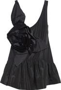 Simone Rocha Pressed Rosette Tilted Taffeta Peplum Top