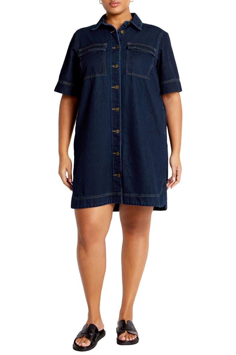 city chic denim dress City Chic Denim Midi in Medium Wash