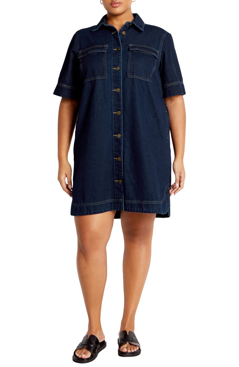 City Chic Jojo Denim Dress, Main, color, 