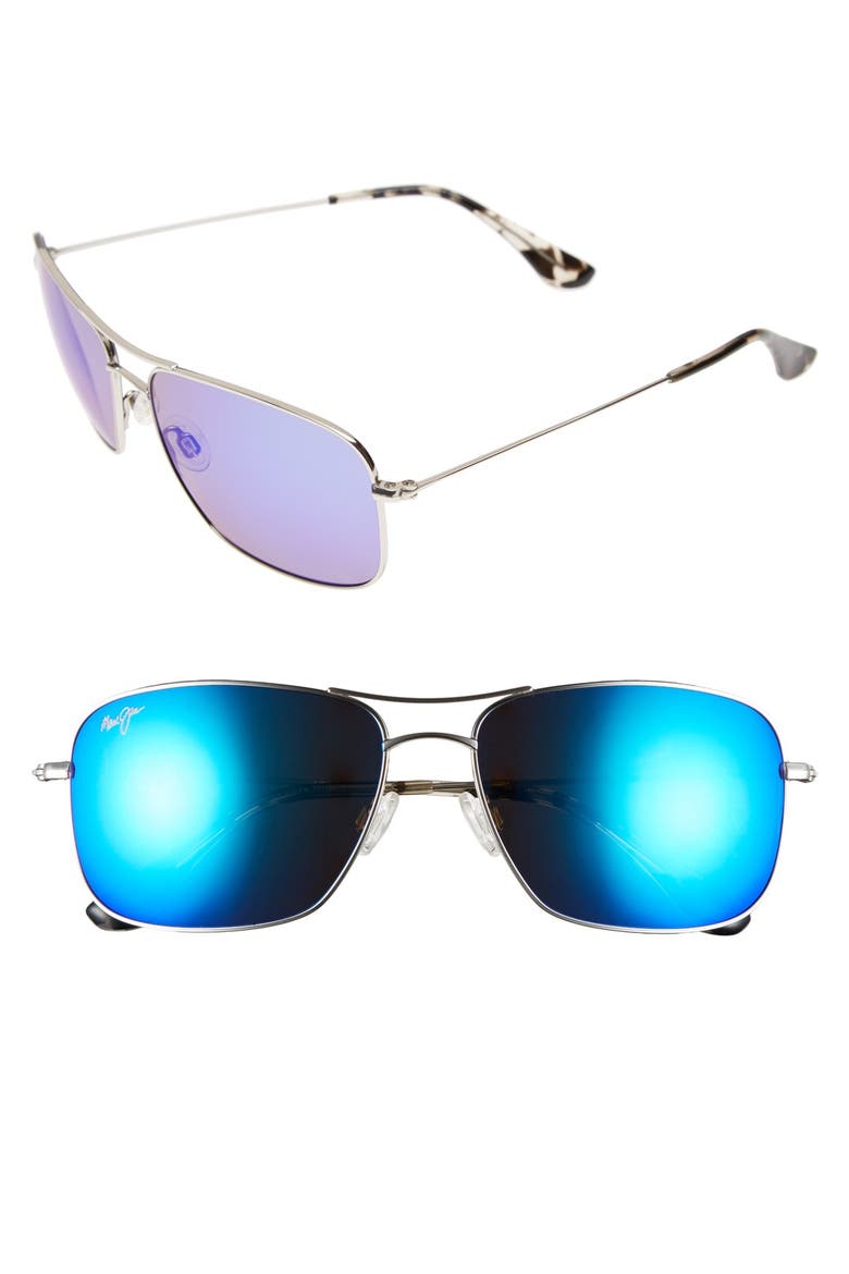 Wiki Wiki 59mm Polarized Aviator Sunglasses, Main, color, SILVER/ BLUE HAWAII