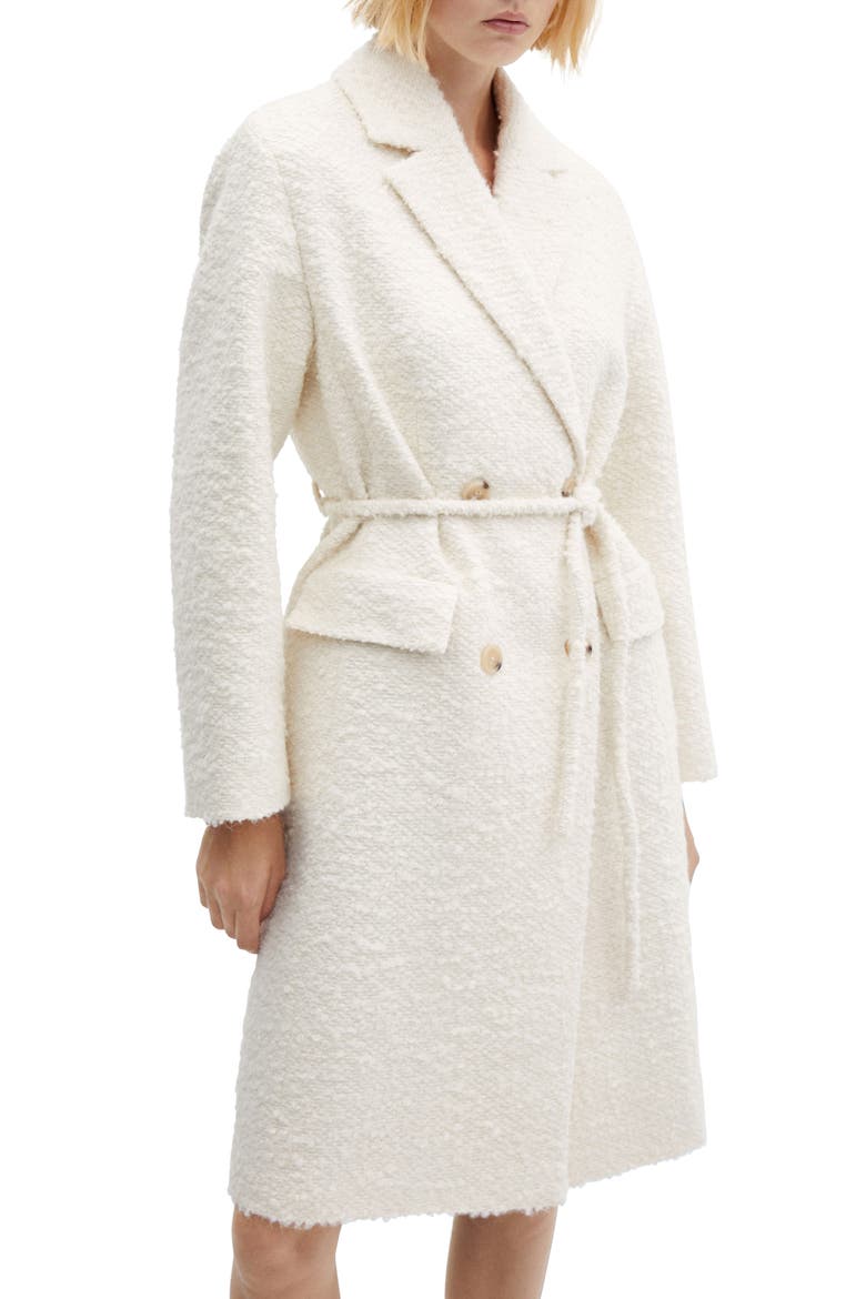 Tie Belt Bouclé Coat, Main, color, ECRU