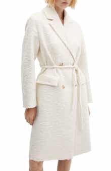 MANGO Tie Belt Bouclé Coat