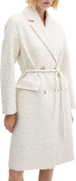 MANGO Tie Belt Bouclé Coat