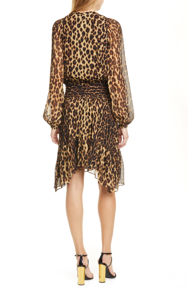 A.L.C. Sidney Leopard Print Long Sleeve Silk Dress, Alternate, color,