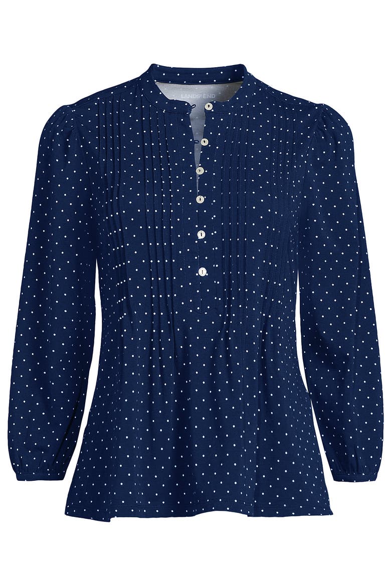 Lightweight Jersey Button Pintuck Top, Alternate, color, Ivory/Blue Bouquet