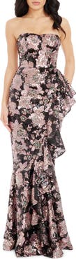 Dress the Population Paris Sequin Ruffle Strapless Gown