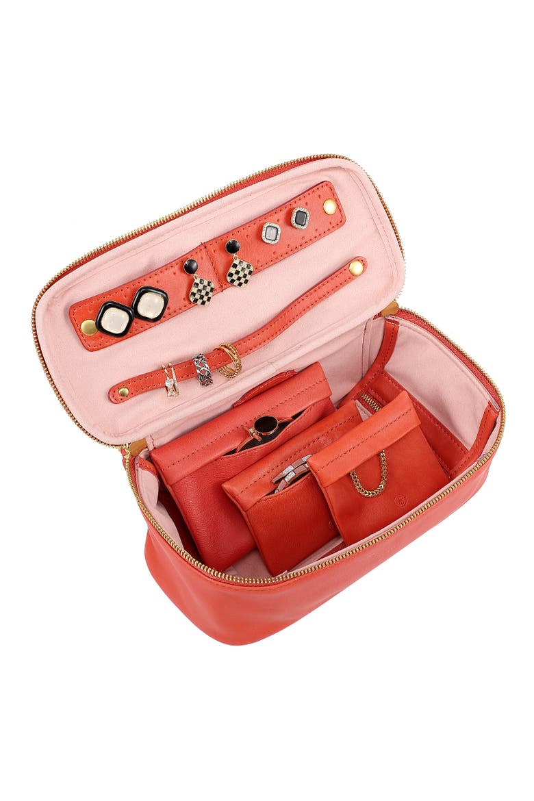 Celosia Genuine Leather Rectangular Jewelry Case, Alternate, color, Coral