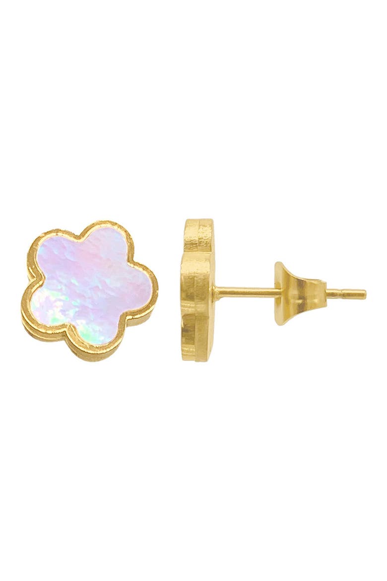 14K Gold Plated Clover Stud Earrings, Alternate, color, WHITE