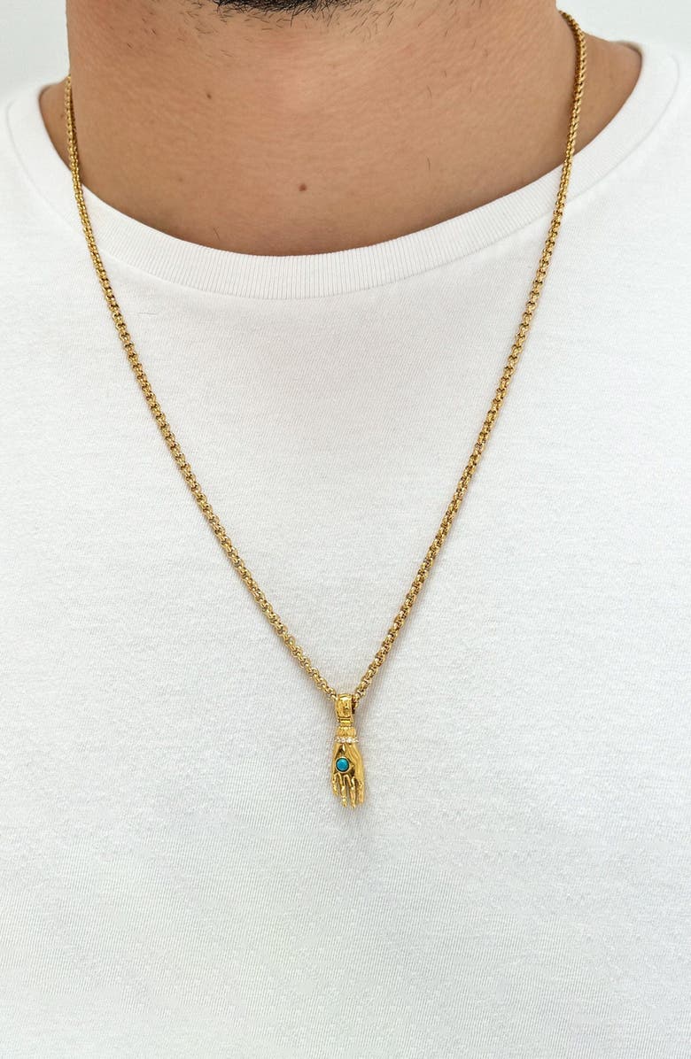 Nialaya Small Turquoise Gemstone Hand Pendant Necklace, Alternate, color, Gold / Turquoise
