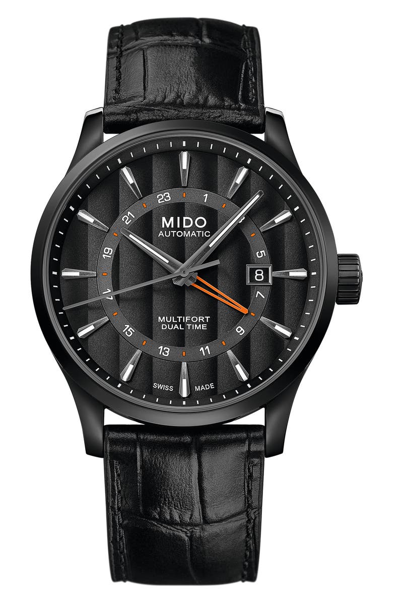 MIDO Multifort Automatic Leather Strap Watch, 42mm, Main, color, 