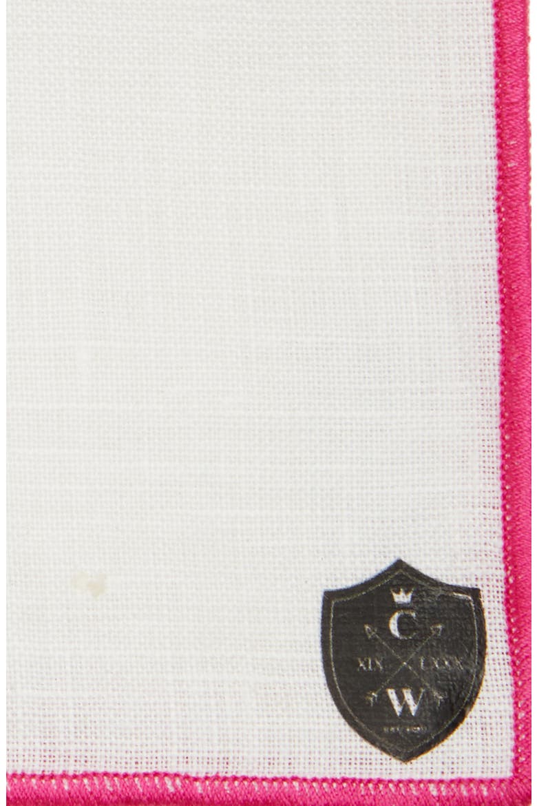 White Linen Pocket Square with Fuchsia Trim, Alternate, color, FUCHSIA