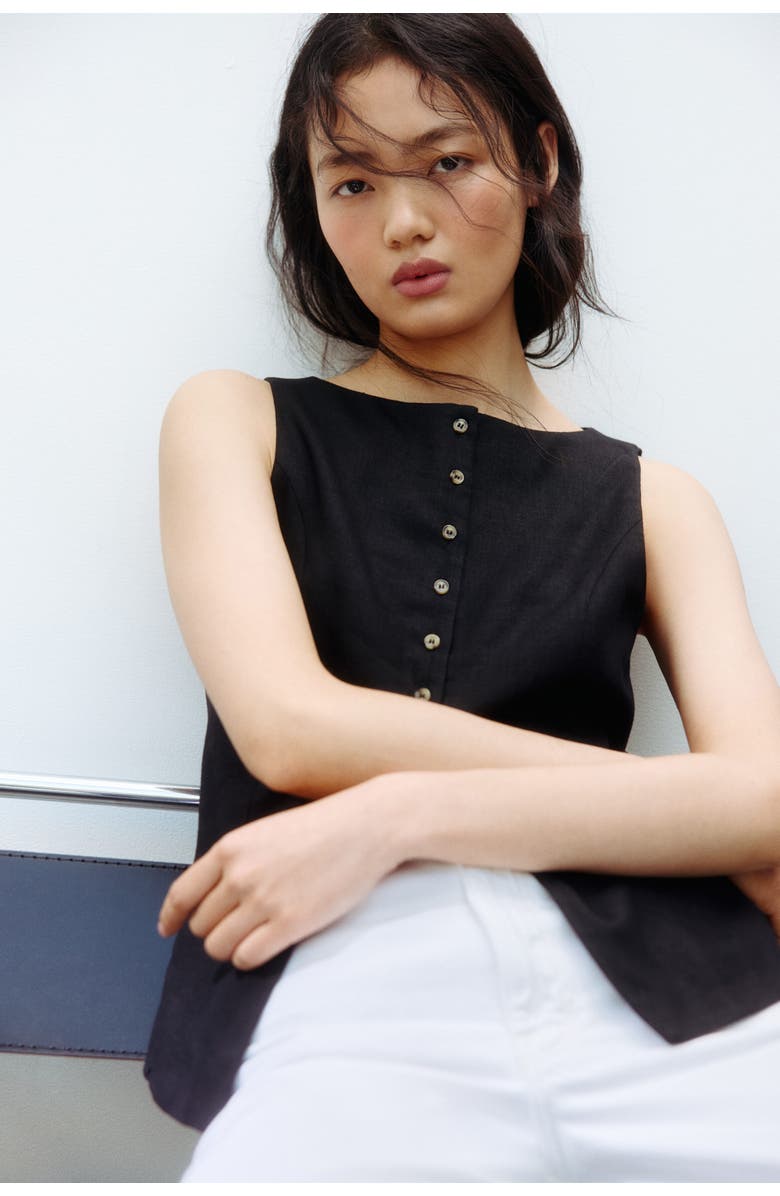 H&M Linen-blend vest, Main, color, Black