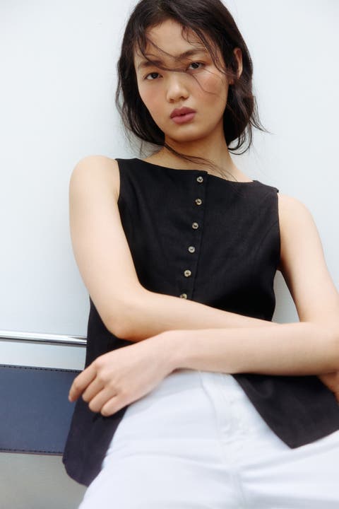 Linen-blend vest