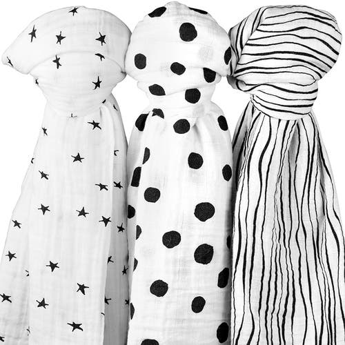 Swaddle Blanket Cotton Muslin  3 Pack In Black & White Abstract