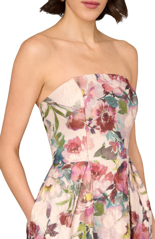 Aidan Mattox By Adrianna Papell Floral Strapless Jacquard Cocktail Dress In Pink Multi