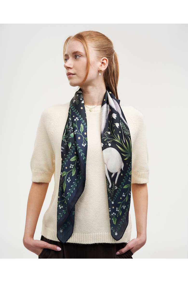Niva Narrative Medium Square Scarf, Alternate, color, Navy