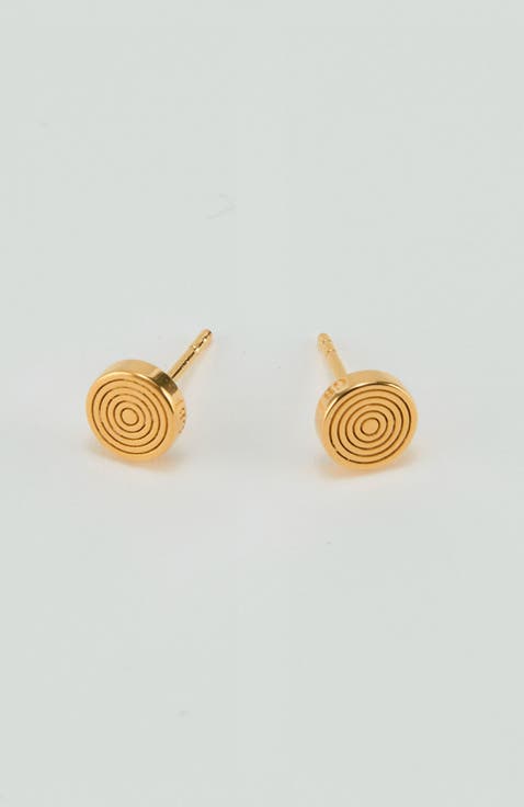 Etched Round Disk Stud Earring