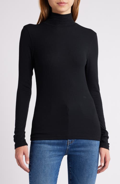Frame Ribbed Turtleneck Top In Black