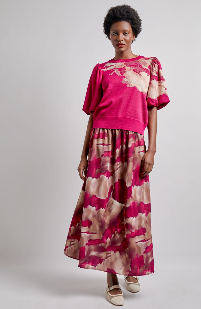 Misook Placed Floral Jacquard Sweater, Alternate, color, 