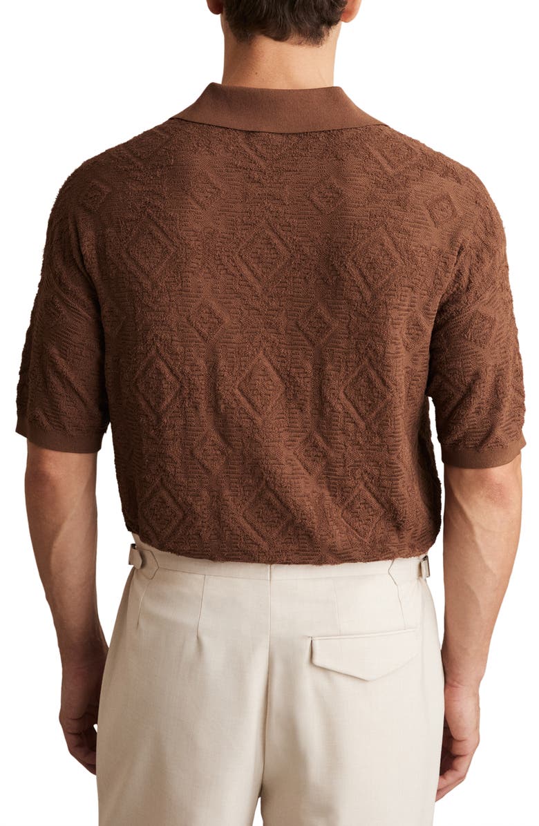 Reiss Banks Johnny Collar Textured Polo Sweater, Alternate, color, Tobacco