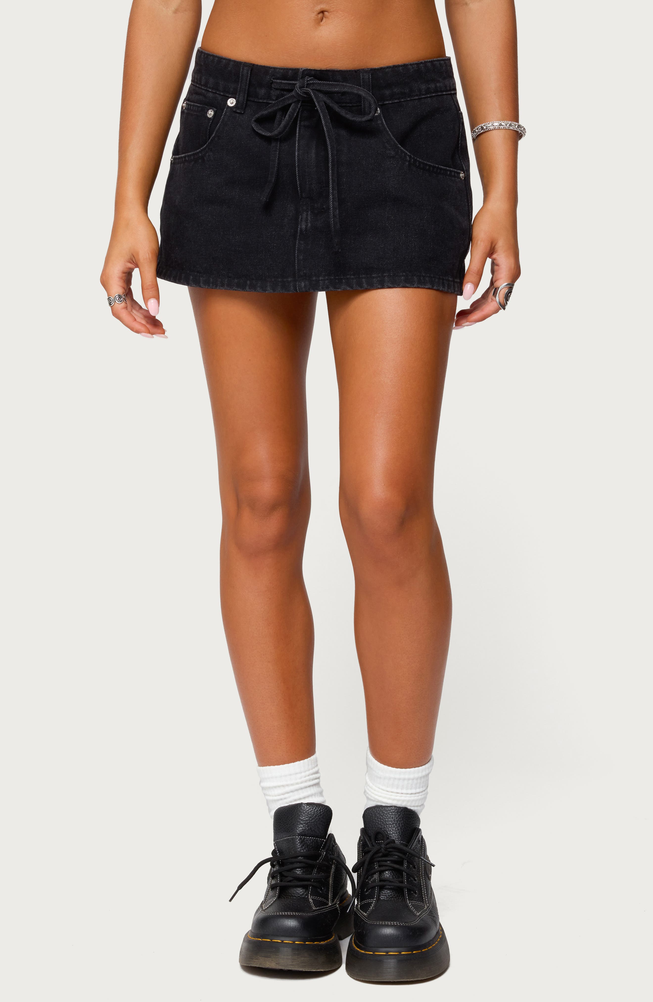 Ziggie Drawstring Denim Miniskirt