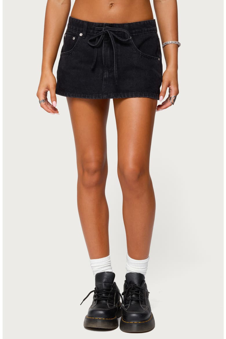 Ziggie Drawstring Denim Miniskirt, Main, color, BLACK