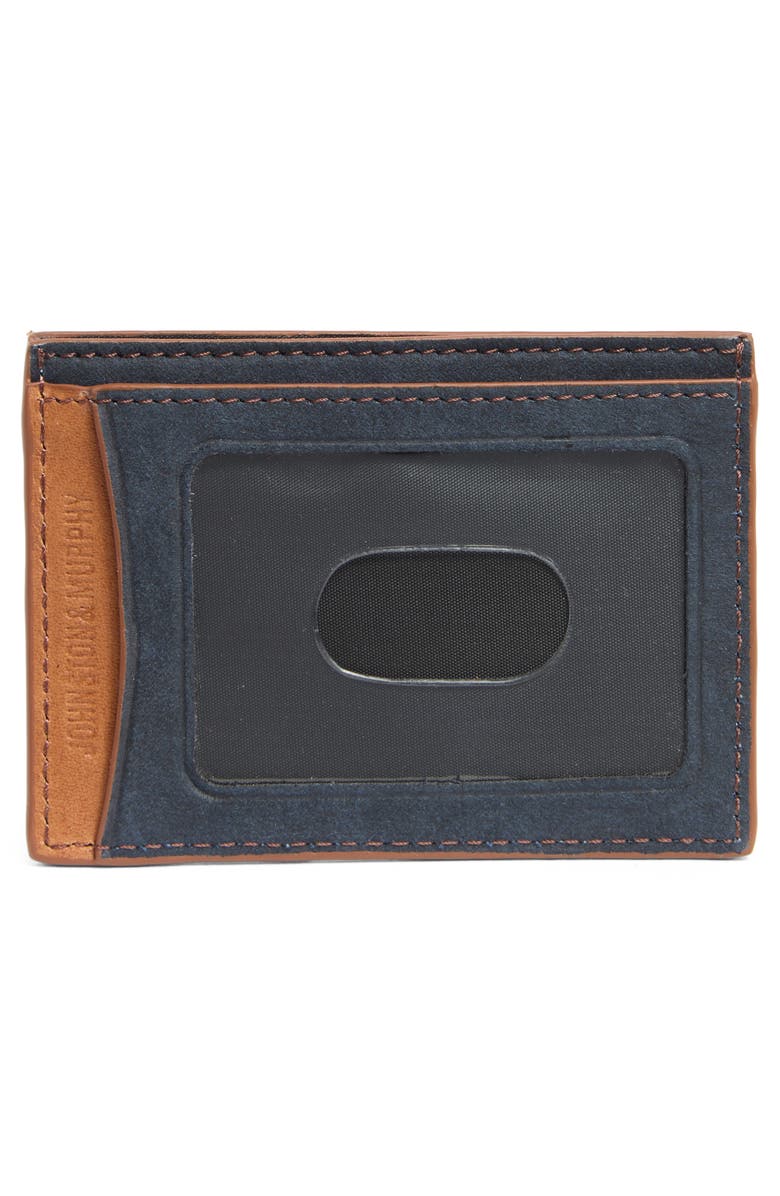 Johnston & Murphy Antique Cotton & Leather Card Case, Alternate, color, Navy
