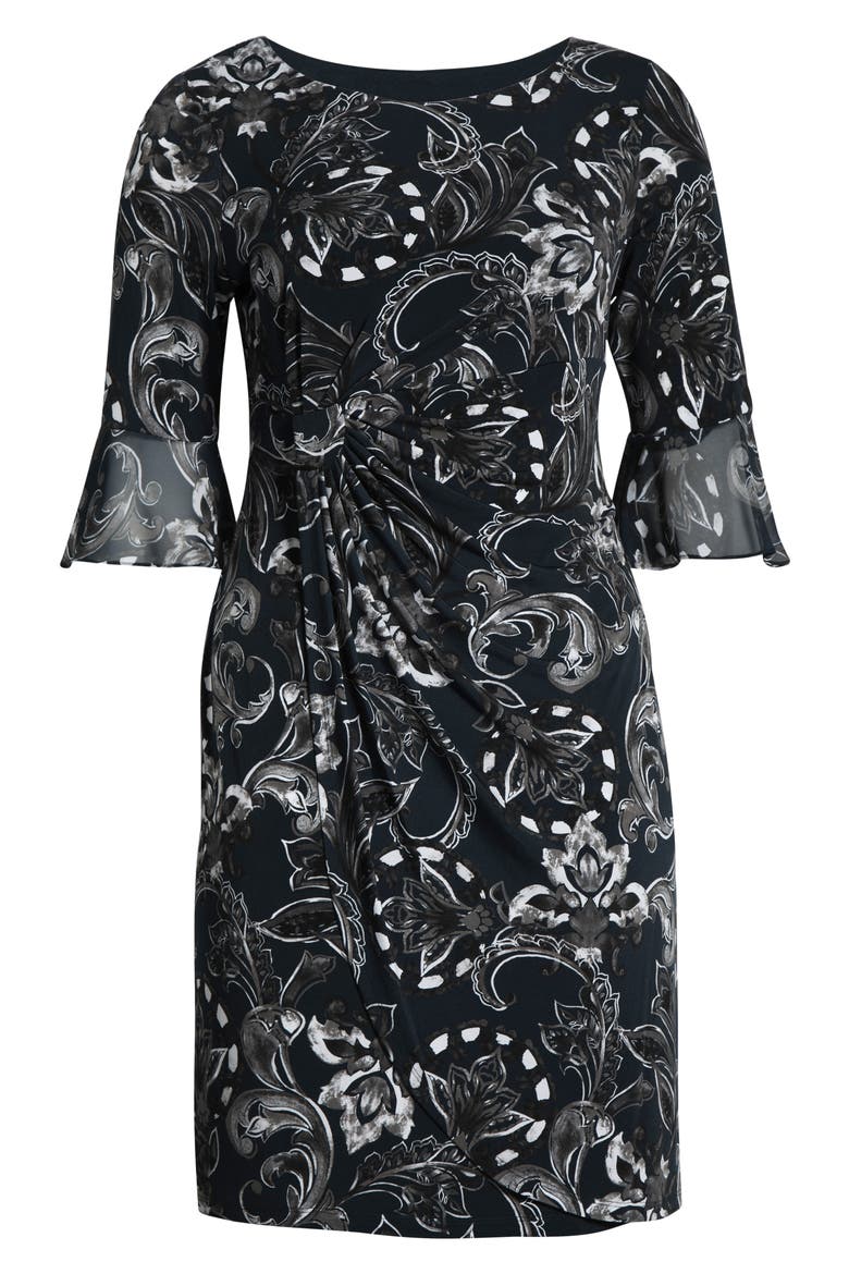 Bell Sleeve Faux Wrap Dress, Alternate, color, DARK MALLARD