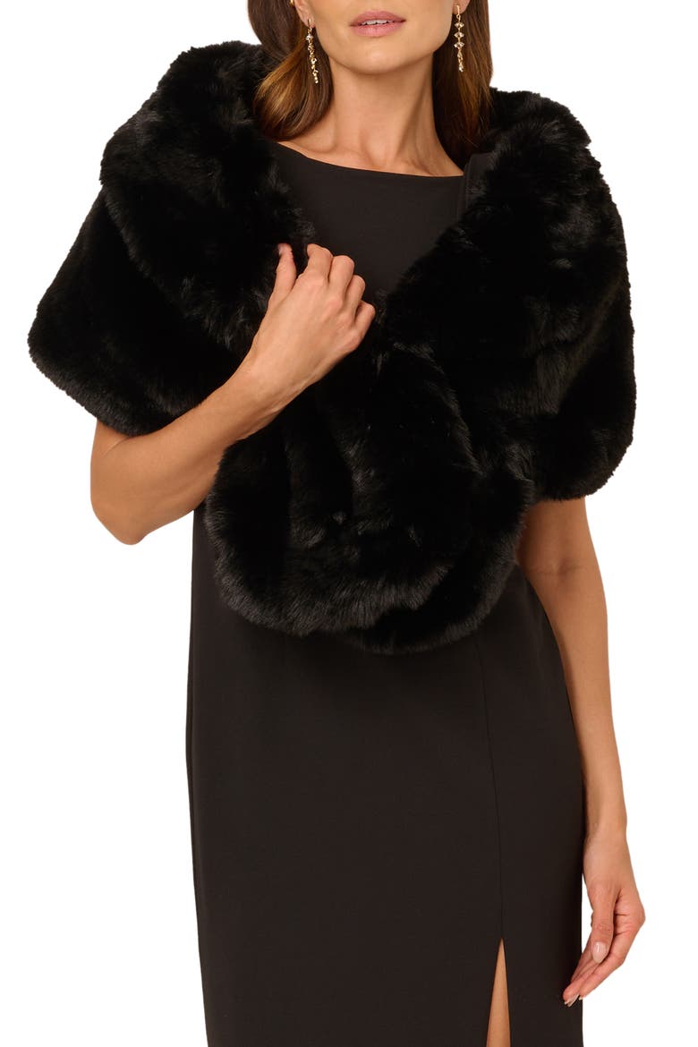 Crystal Faux Fur Wrap Capelet, Main, color, BLACK