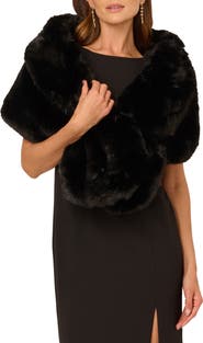 Adrianna Papell Crystal Faux Fur Wrap Capelet