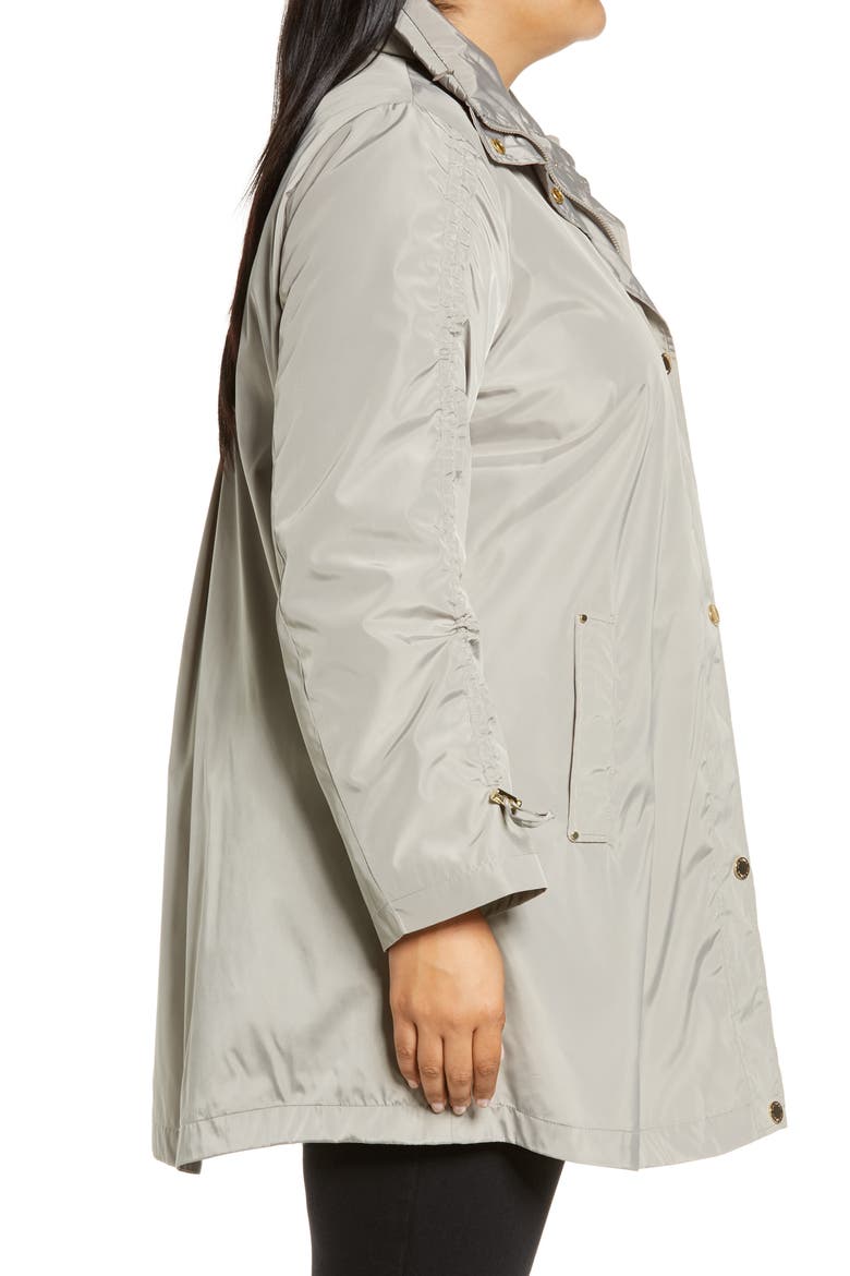 Ruched Sleeve Packable Rain Jacket, Alternate, color, TAUPE