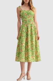 Lush Tie Shoulder Smocked Midi Dress