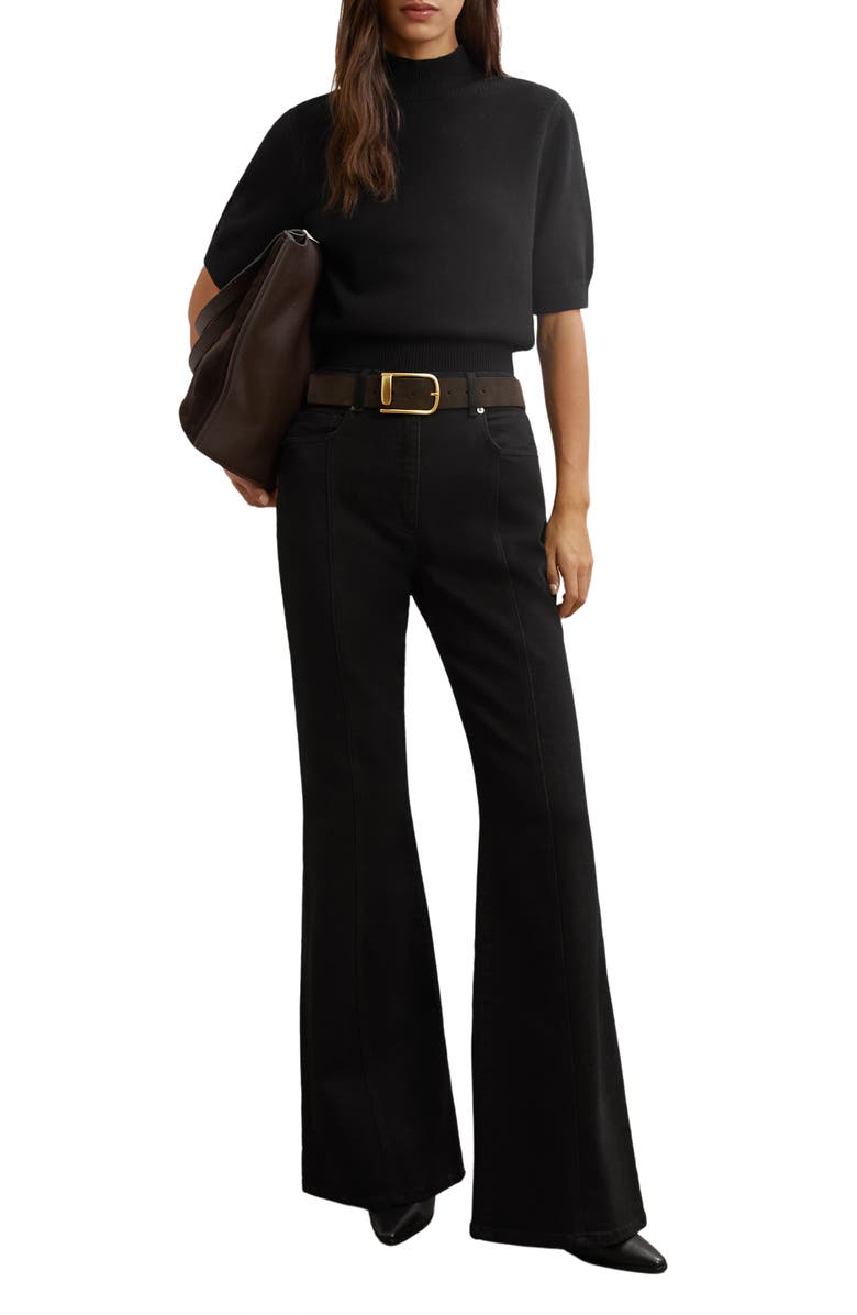 Reiss Aria Mock Neck Cotton & Wool Sweater, Alternate, color, Black