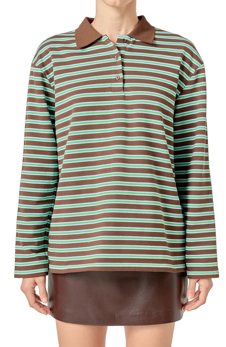 English Factory Stripe Contrast Collar Cotton Blend Henley Sweatshirt, Alternate, color, 
