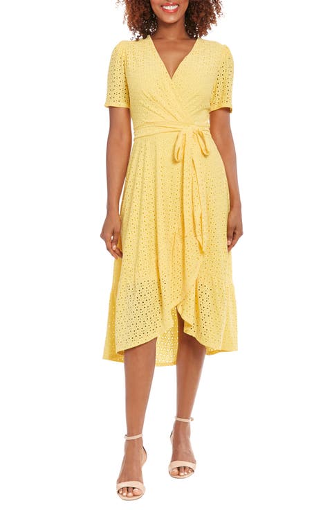 Stretch Eyelet Short Sleeve Ruffle Wrap Dress