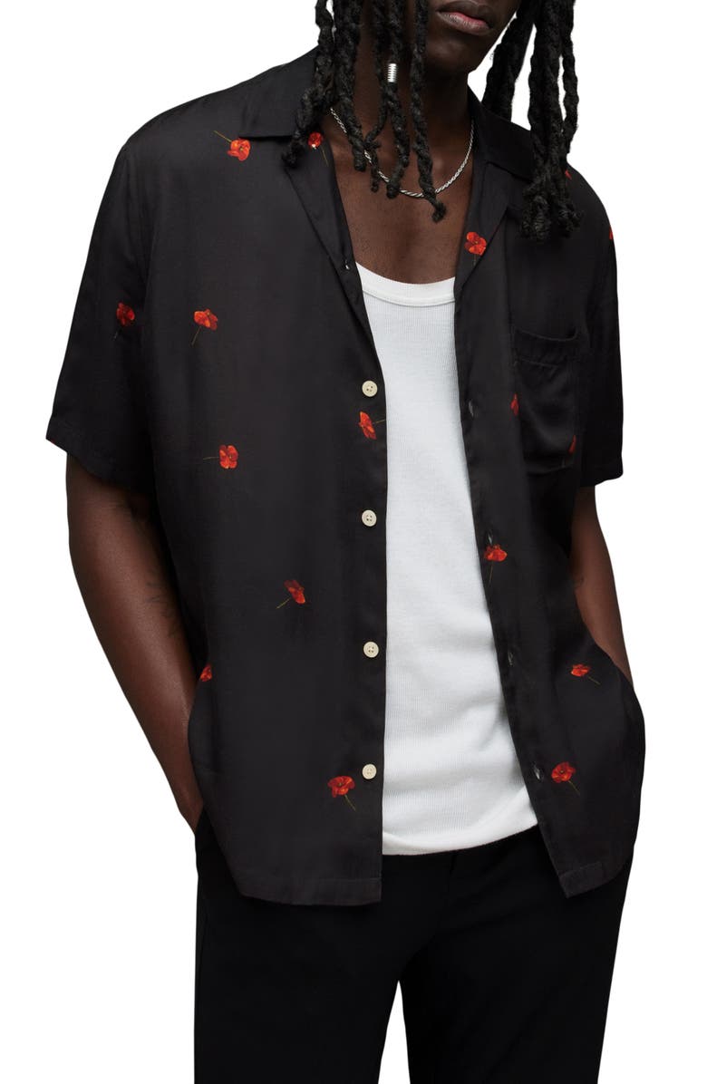 AllSaints Poppies Floral Camp Shirt, Main, color, 
