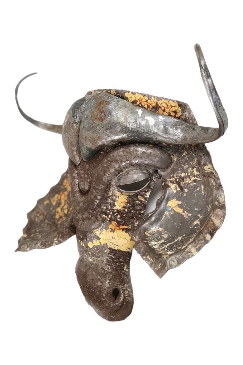 Buffalo Animal Mask - Recycled Metal Wall Art, Alternate, color, Grey