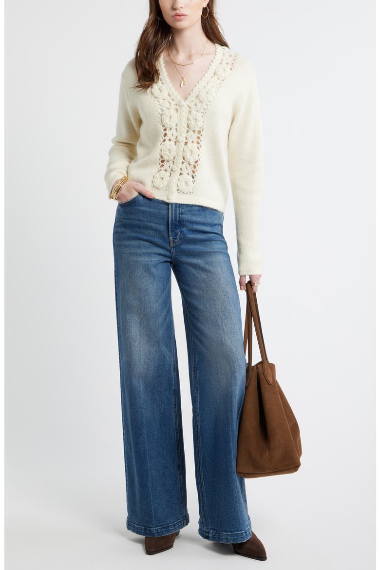 Floral Trim Cardigan, Alternate, color, IVORY DOVE