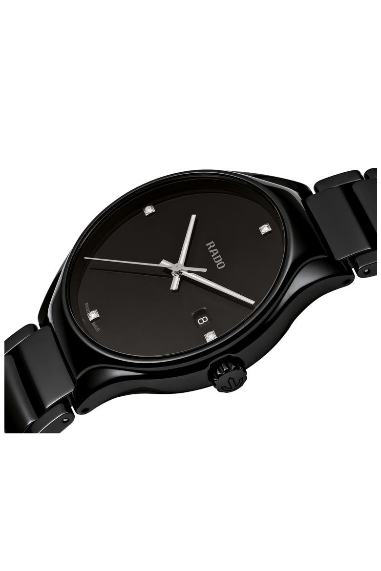 True Diamond Ceramic Bracelet Watch, 40mm, Alternate, color, BLACK