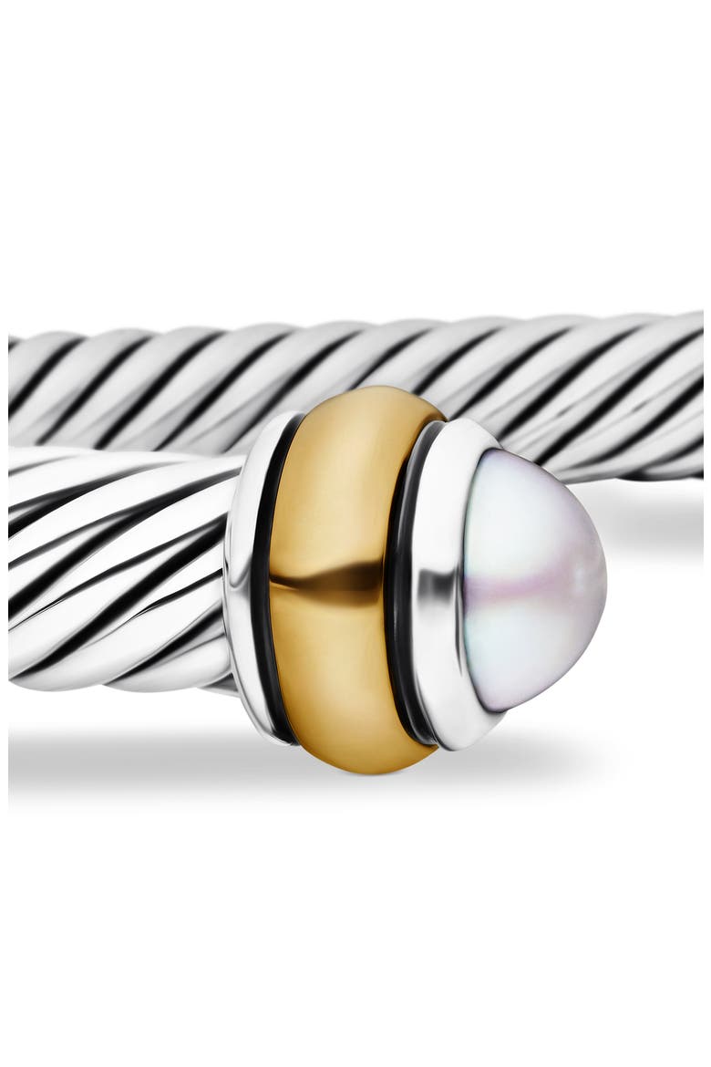 Cable Classic Bracelet with 18K Gold & Semiprecious Stones, 4mm, Alternate, color, SILVER/ PEARL
