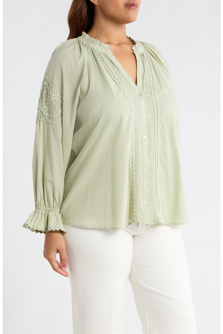Rickrack Front Button Cotton Top, Alternate, color, MATCHA