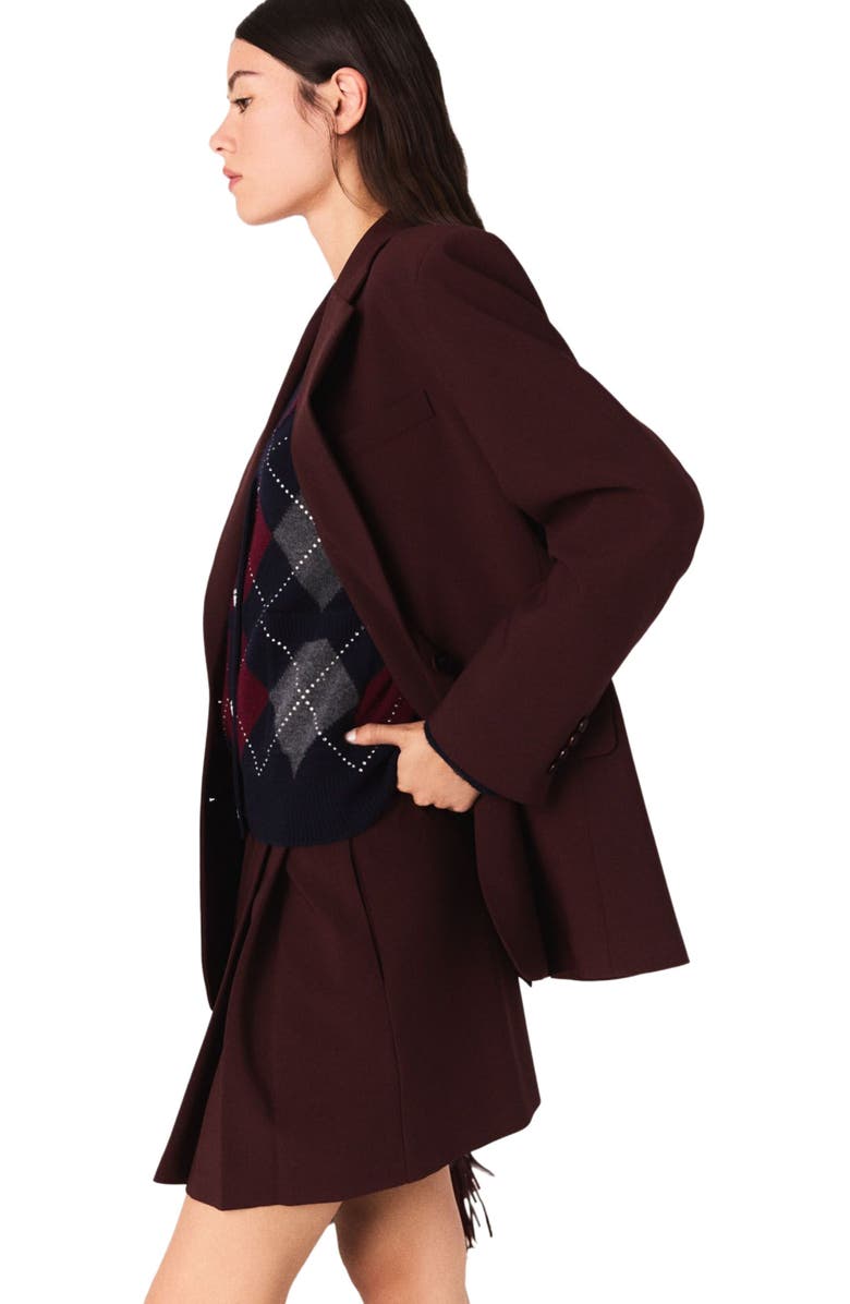 maje Belted suit jacket, Alternate, color, Burgundy