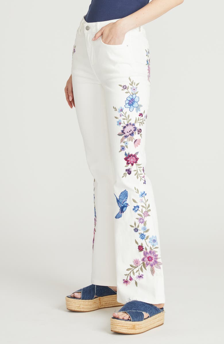 Driftwood Farrah Embroidered Flare Leg Jeans, Alternate, color, White